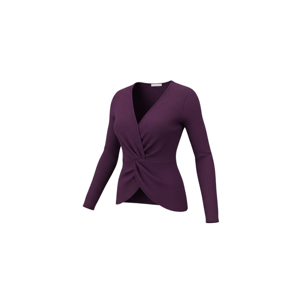 rue21 Twist Front Sweater Womens Large Purple Ribbed Knit V-Neck Long Sleeve